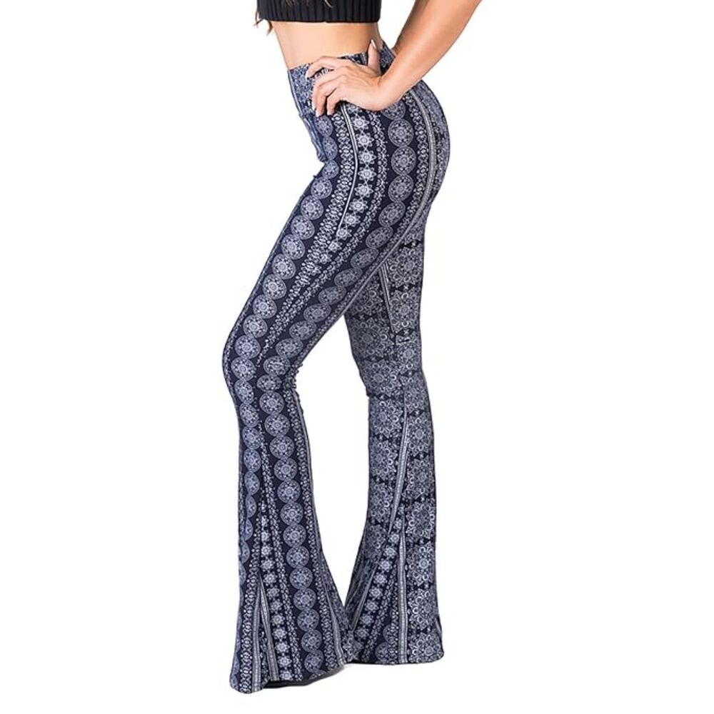 SATINA High Waisted Flare Palazzo Long Pants – Chakra Blue, 33.5" Inseam